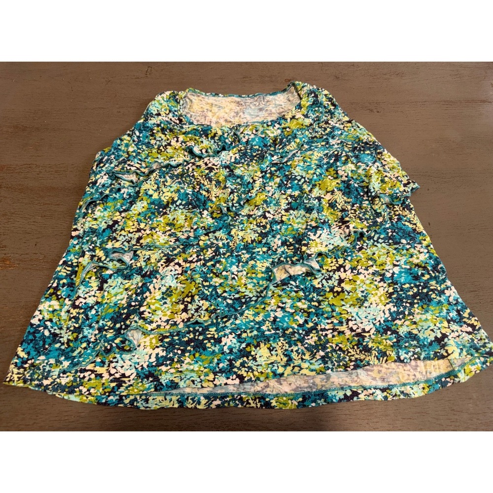 Croft & Barrow Womens 1X Blue Green Floral Ruffle Sleeveless Tank Top Blouse